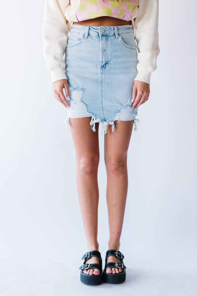 Just Because Distressed Denim Skirt