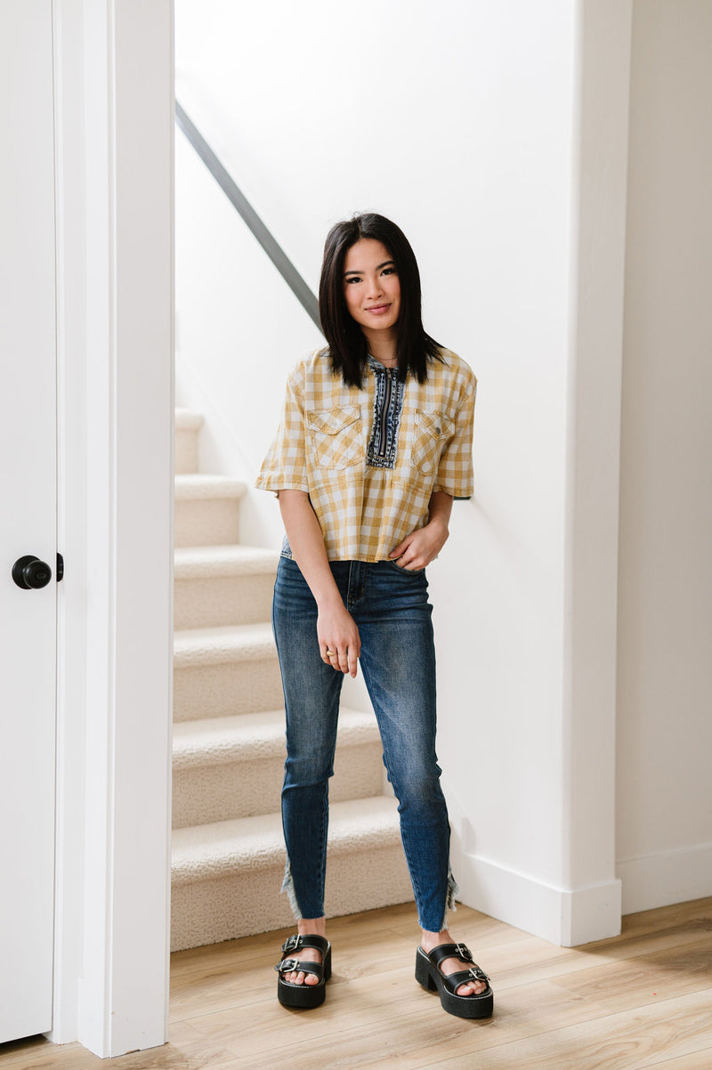 Everything Good Plaid Top - Mustard