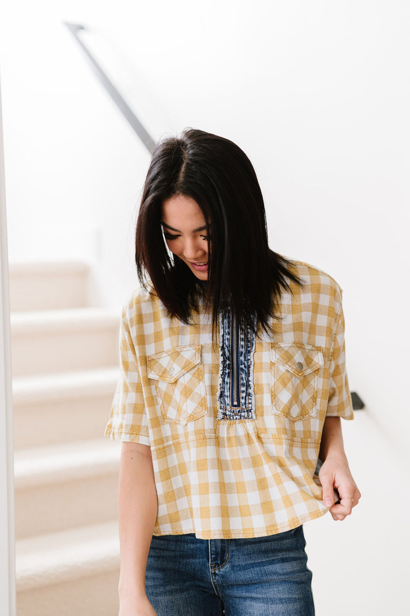Everything Good Plaid Top - Mustard