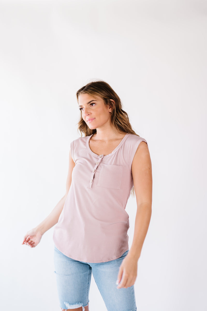 Lucy Ribbed Henley Top- Mocha