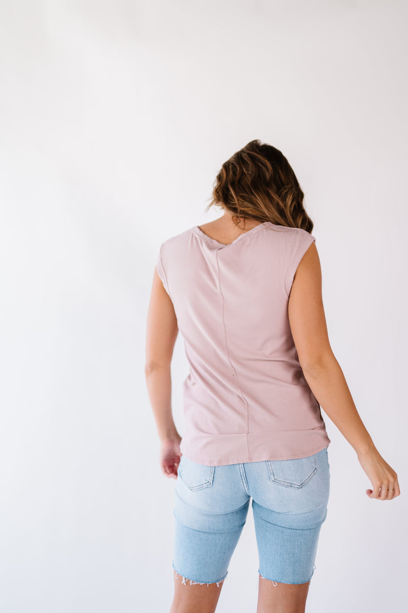 Lucy Ribbed Henley Top- Mocha