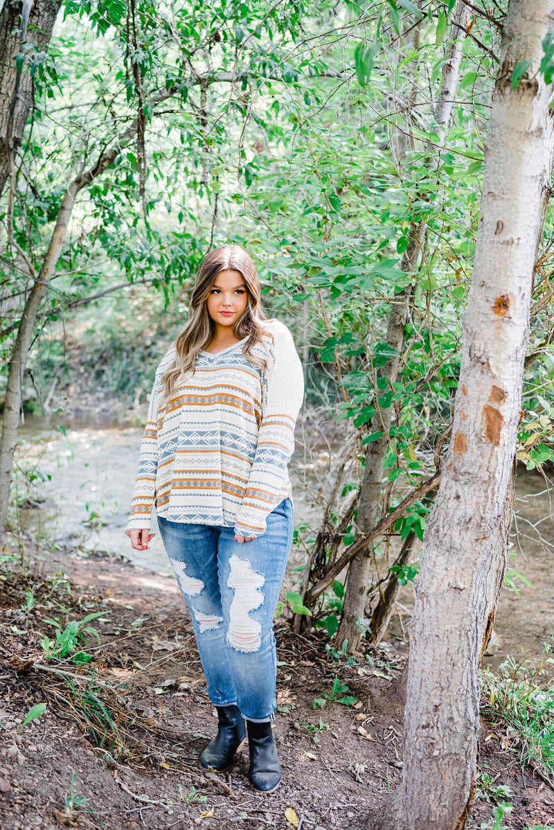 Beautifully You Aztec Print Top- Plus