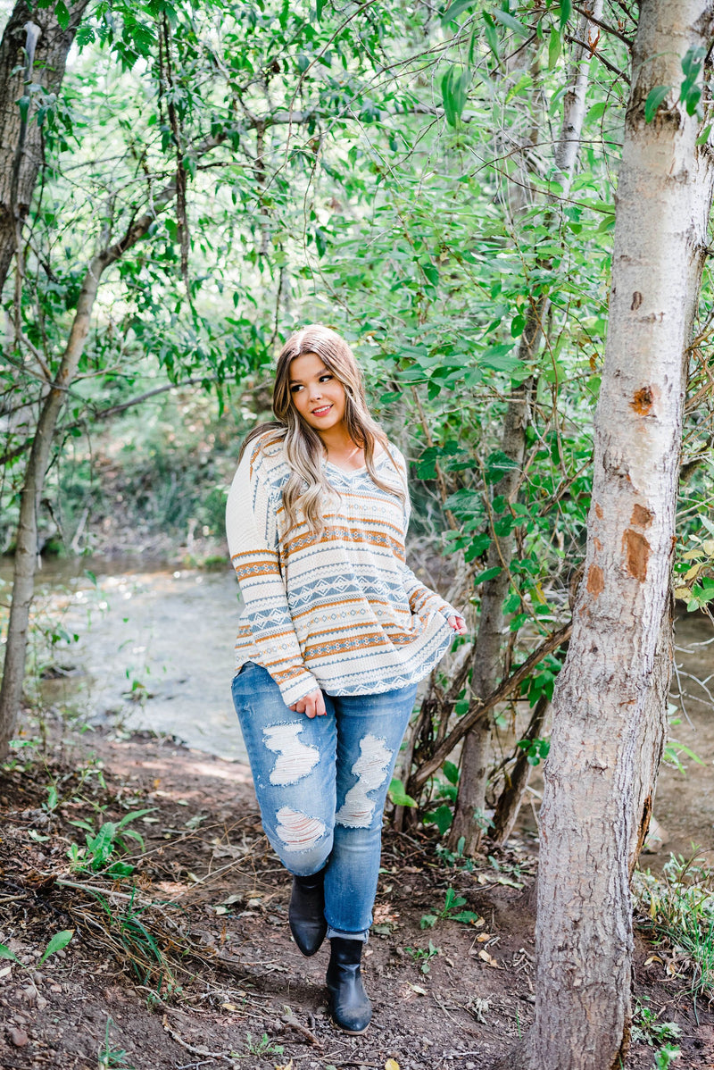 Beautifully You Aztec Print Top- Plus