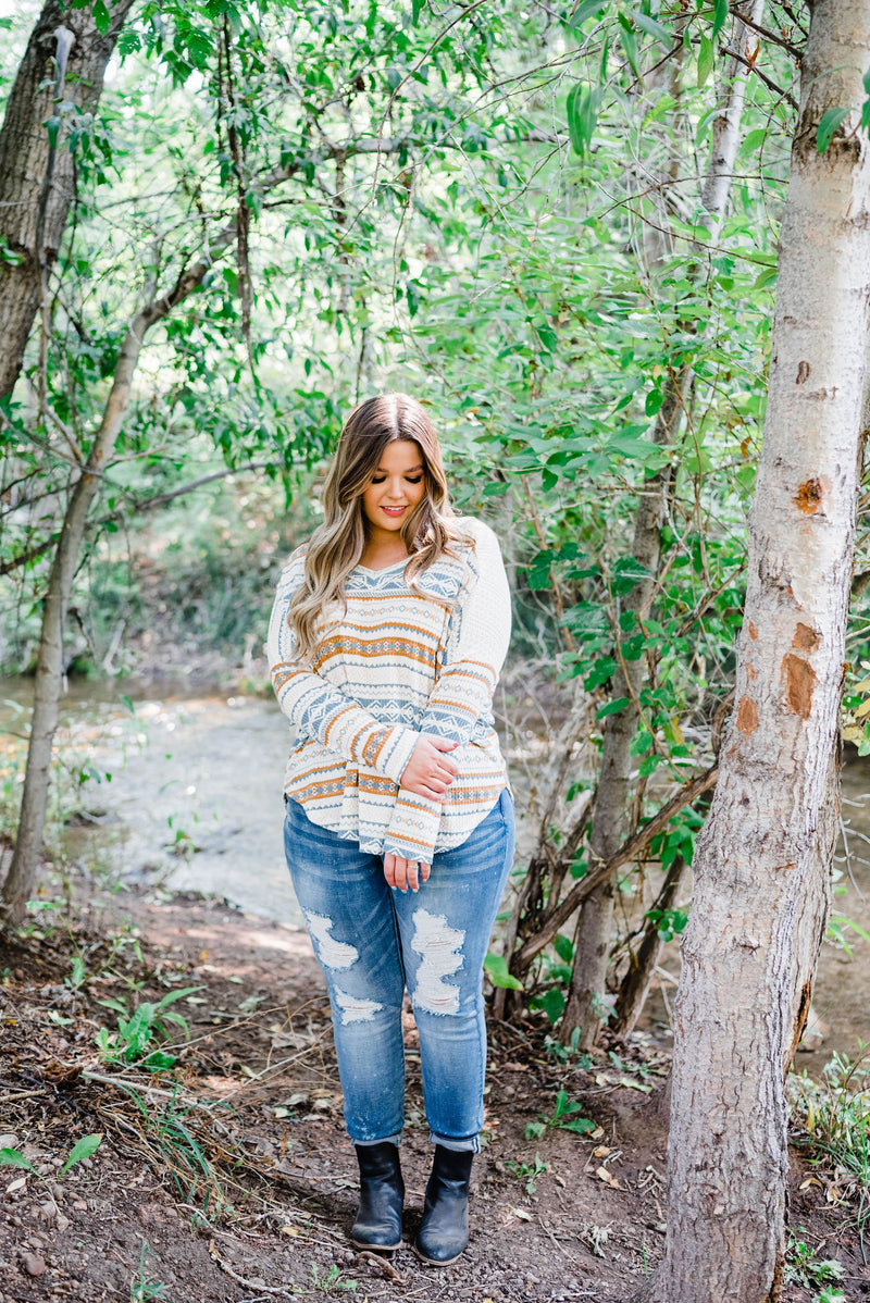 Beautifully You Aztec Print Top- Plus