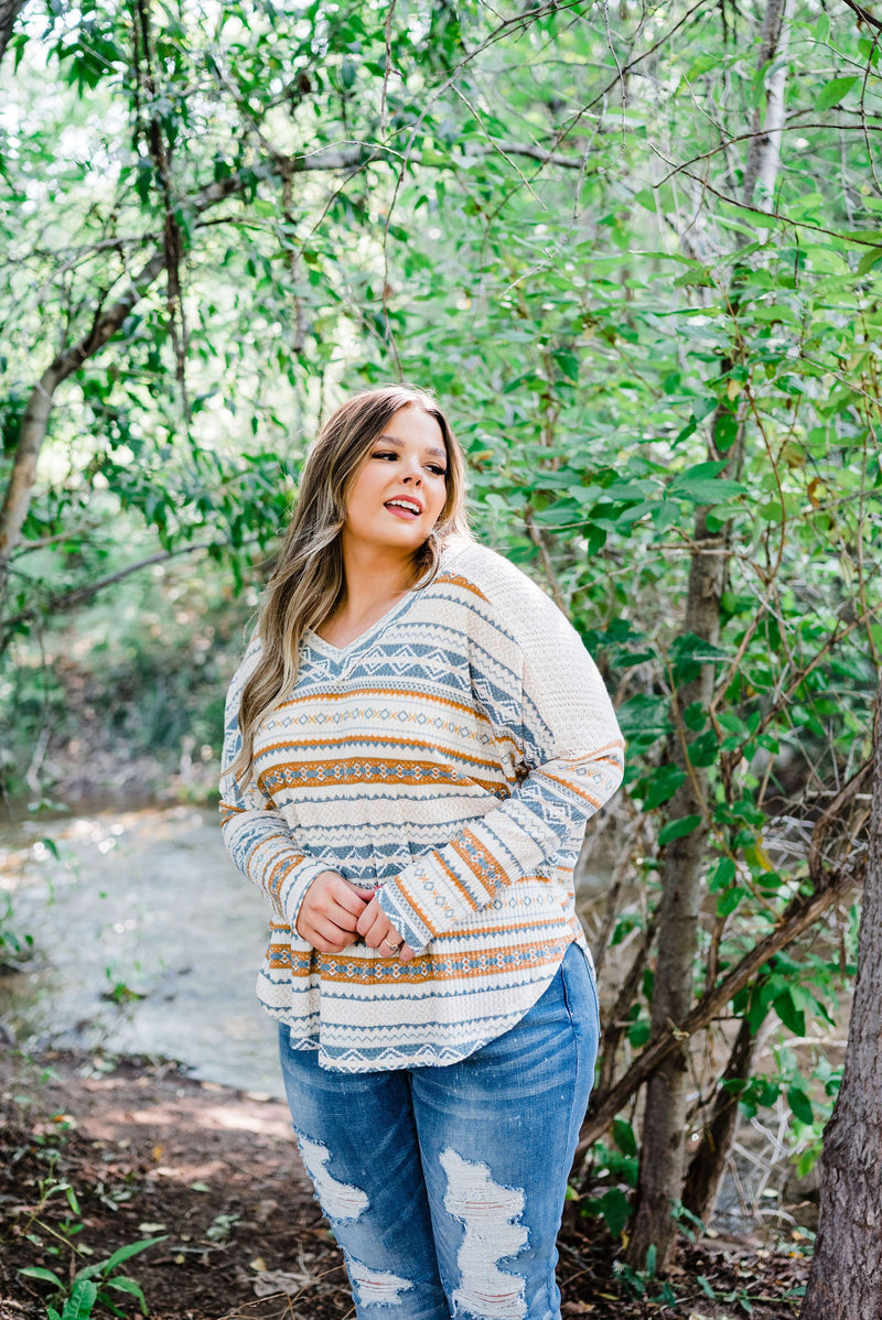 Beautifully You Aztec Print Top- Plus