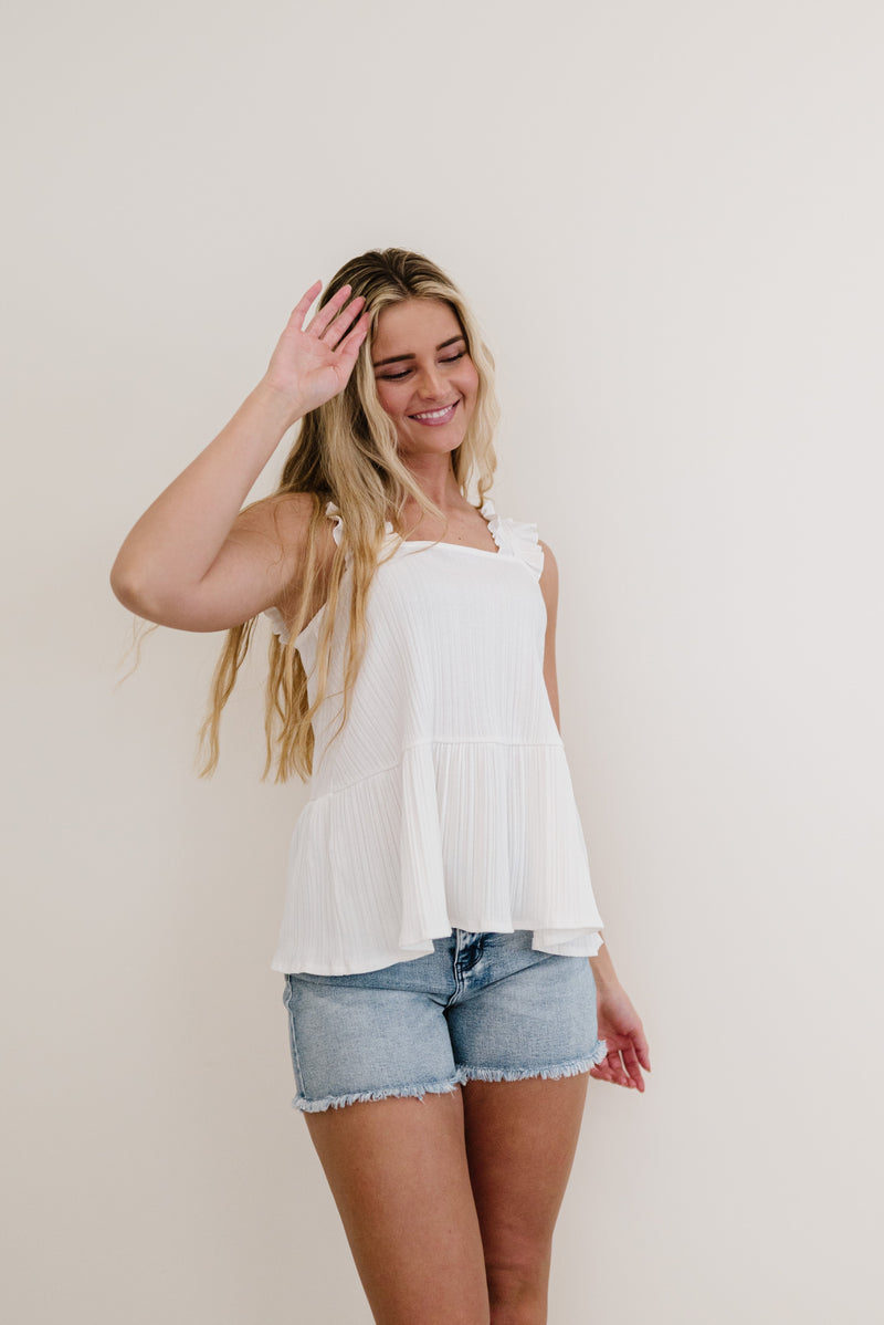 Call Me Darlin Ruffle Sleeve Tank- White