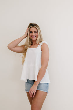 Call Me Darlin Ruffle Sleeve Tank- White