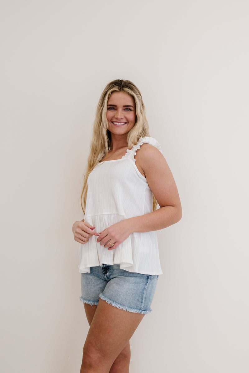 Call Me Darlin Ruffle Sleeve Tank- White