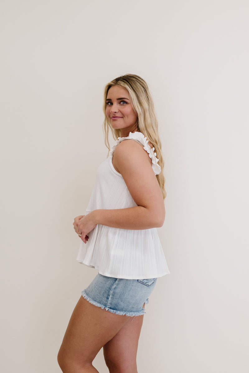 Call Me Darlin Ruffle Sleeve Tank- White