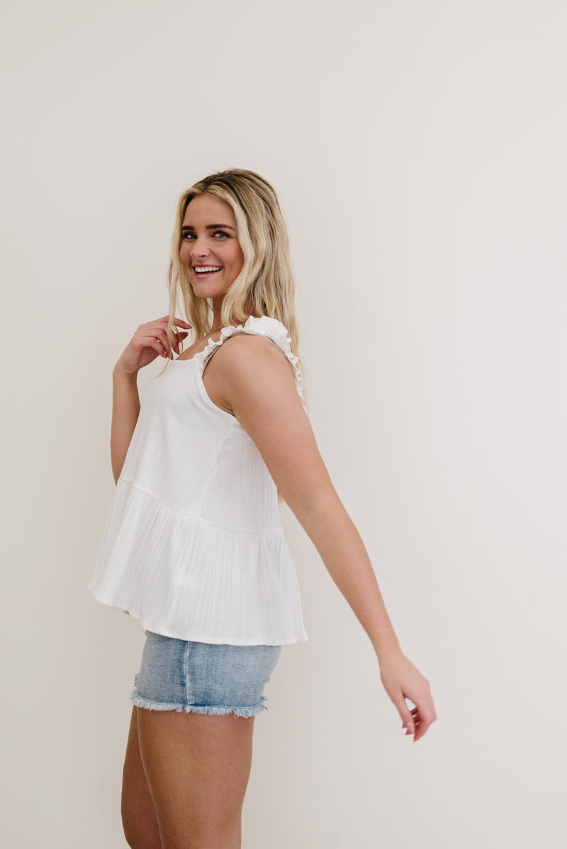 Call Me Darlin Ruffle Sleeve Tank- White