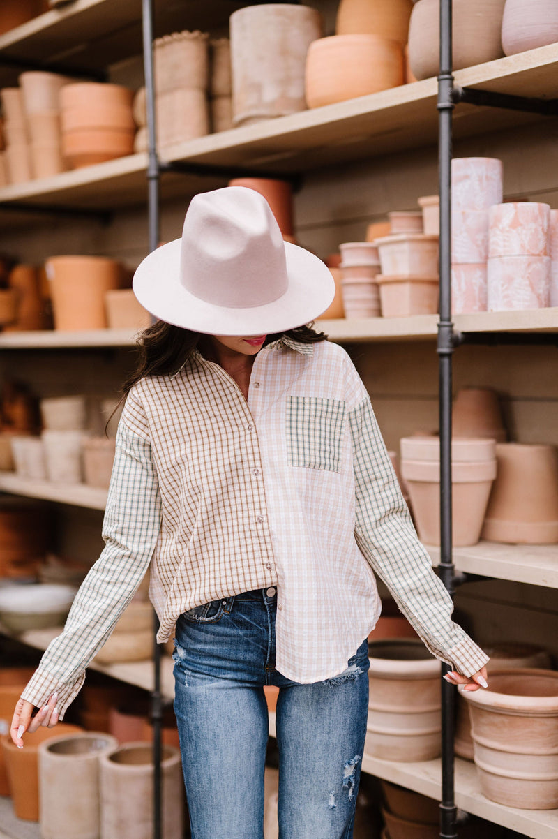 Running Out The Door Mixed Check Top