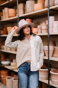 Running Out The Door Mixed Check Top
