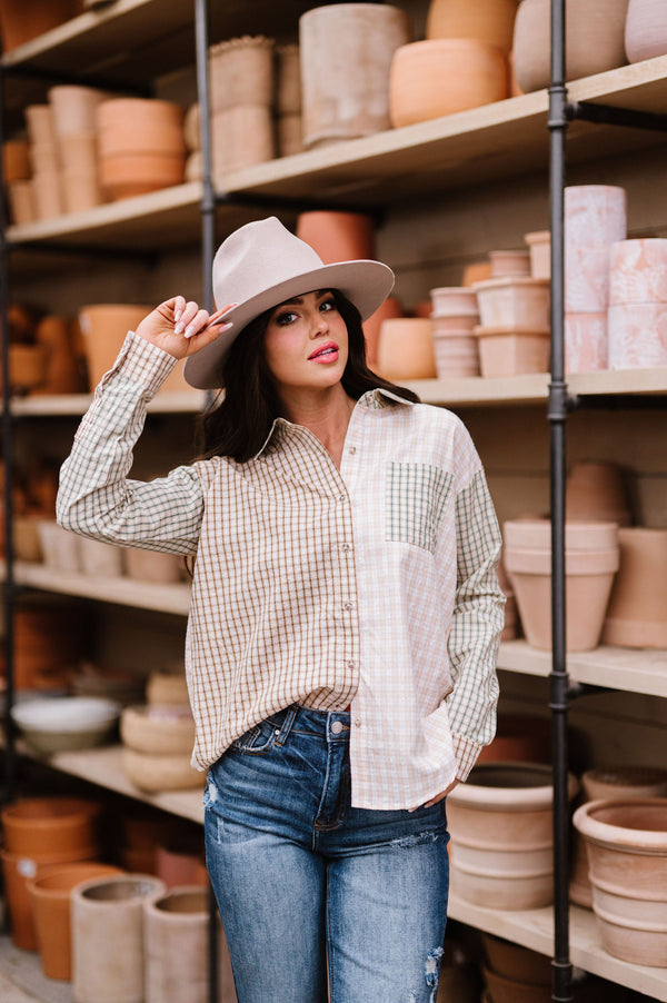 Running Out The Door Mixed Check Top