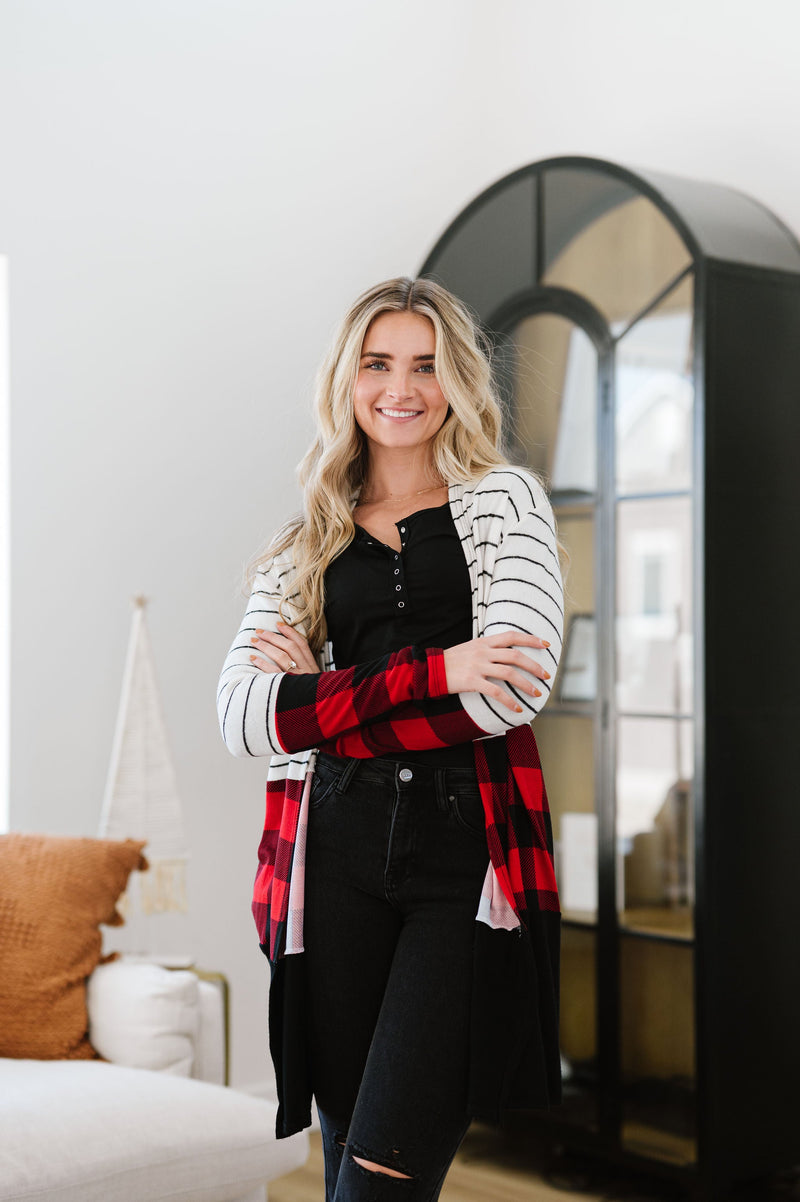Run Wild Contrast Cardigan- Red
