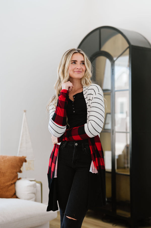 Run Wild Contrast Cardigan- Red