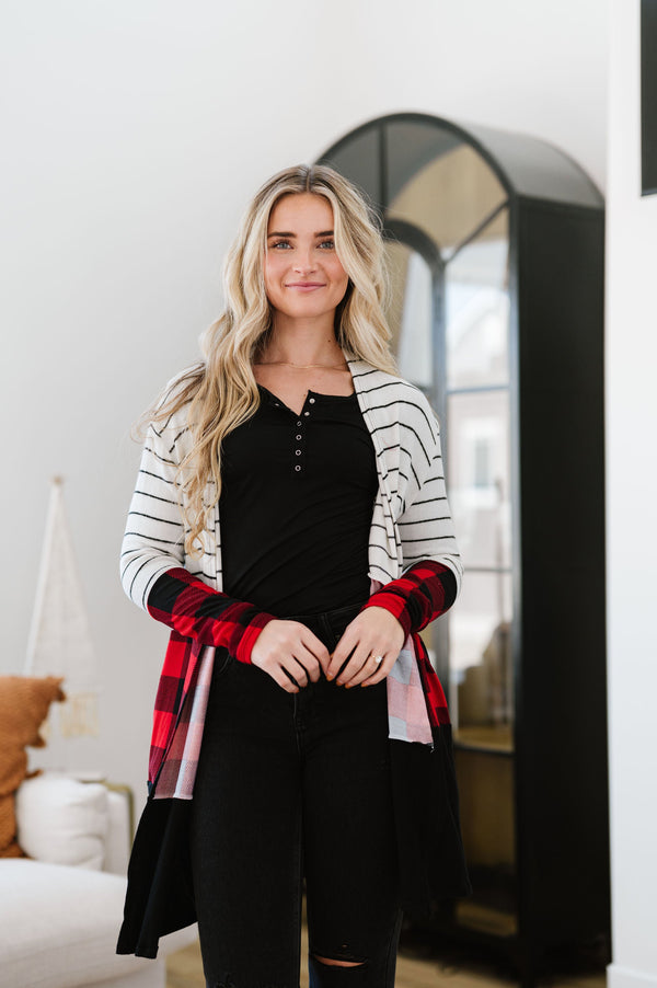 Run Wild Contrast Cardigan- Red