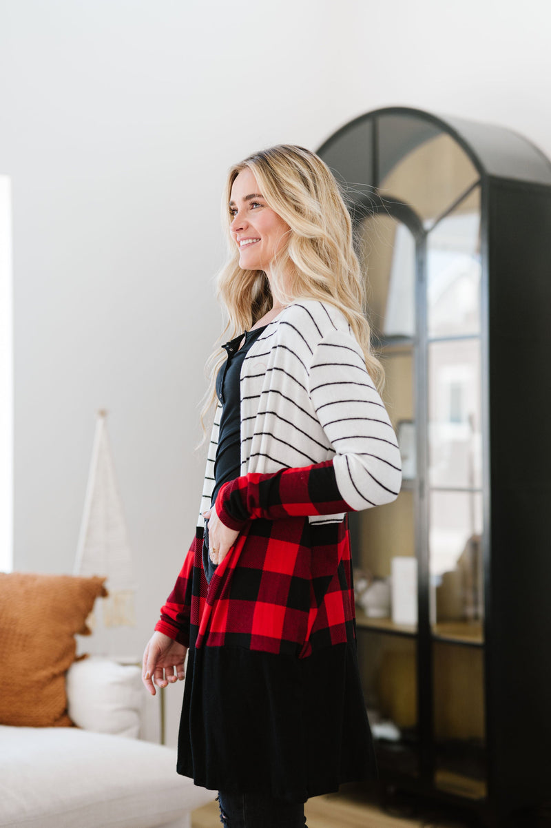 Run Wild Contrast Cardigan- Red