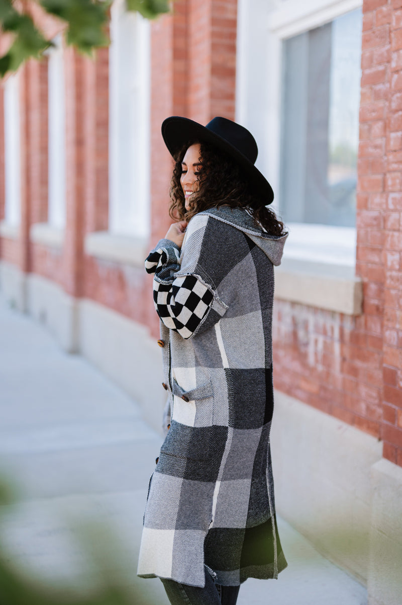 Hold My Hand Plaid Hooded Cardigan