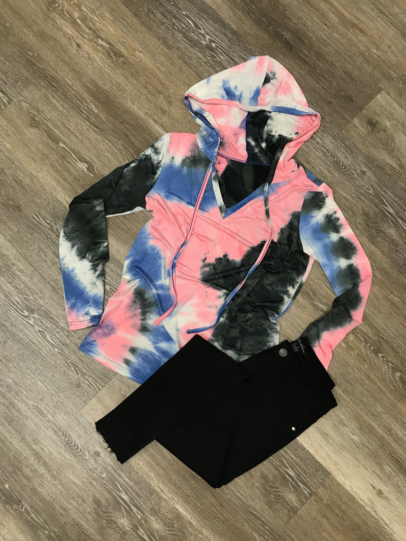 Slinky Knit Pink Tie Dye Hoodie