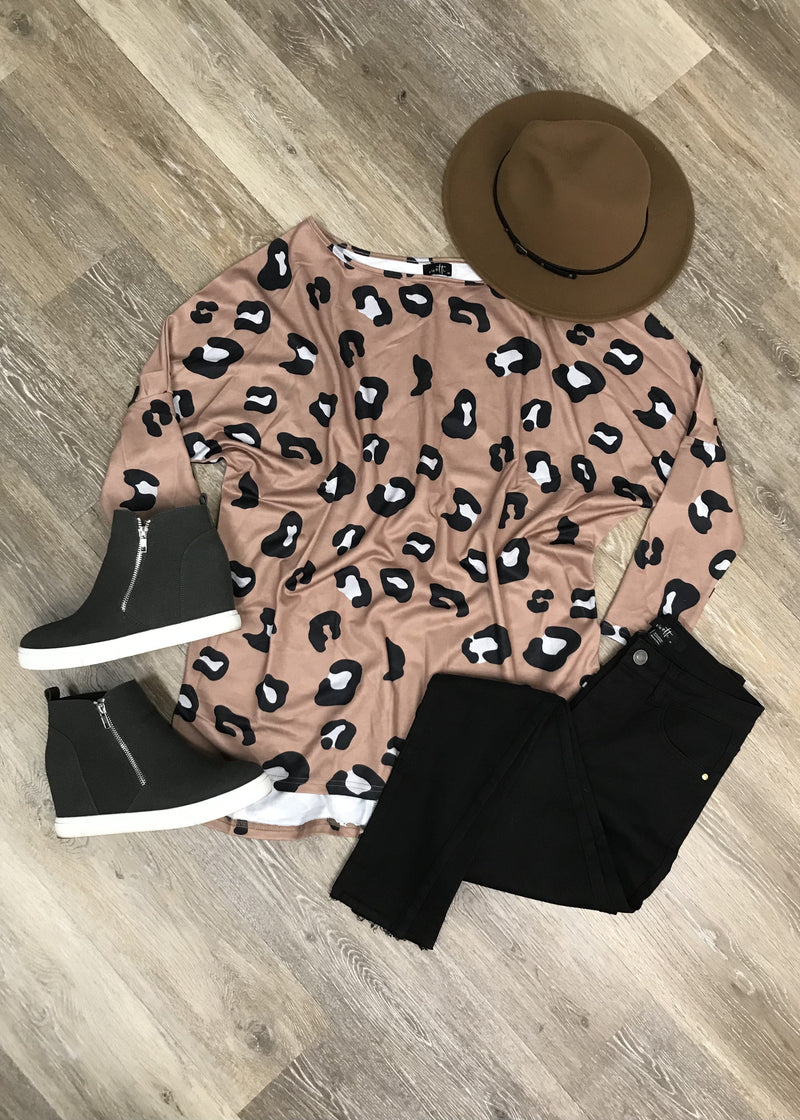 Leopard Crew with High/Low Hem