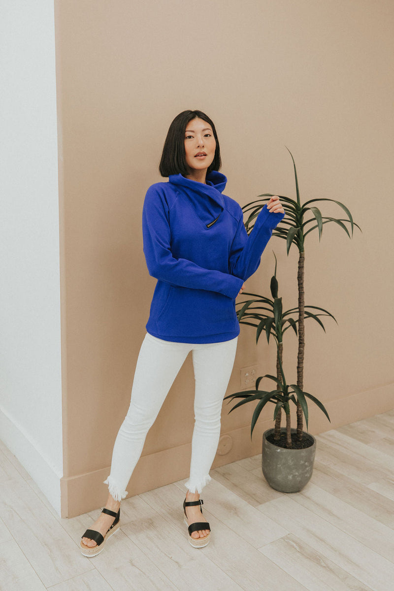 Get Together Classic Zip Cowl Sweatshirt - Royal Blue