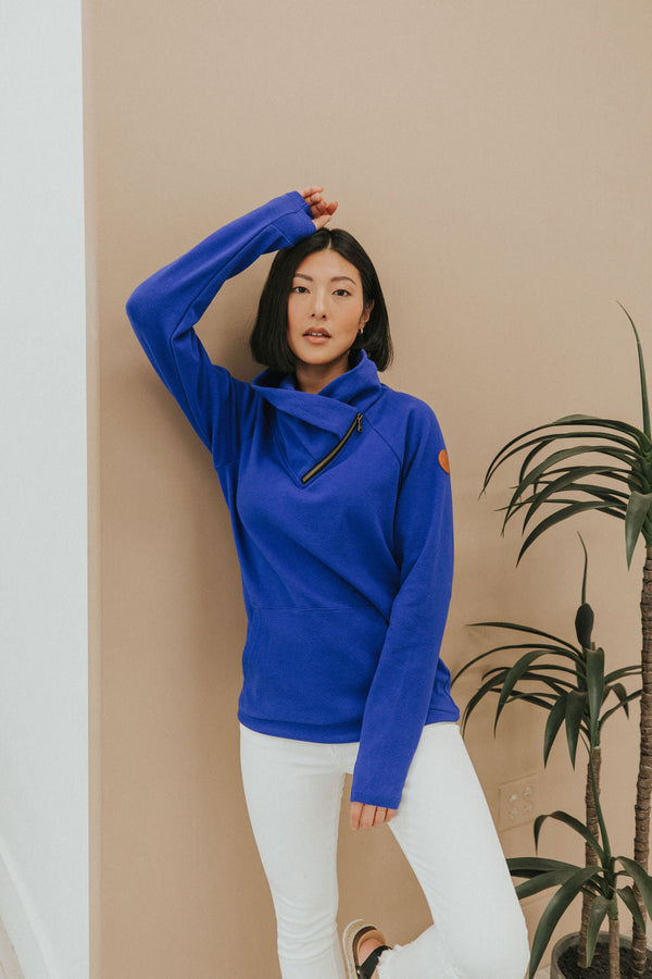 Get Together Classic Zip Cowl Sweatshirt - Royal Blue