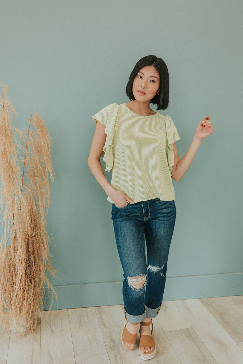 Take Your Joy Floral Flutter Sleeve Top