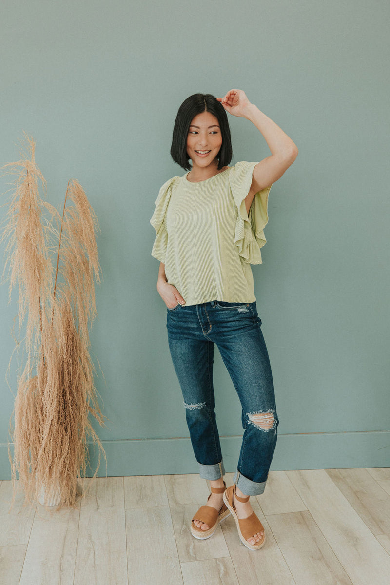 Take Your Joy Floral Flutter Sleeve Top