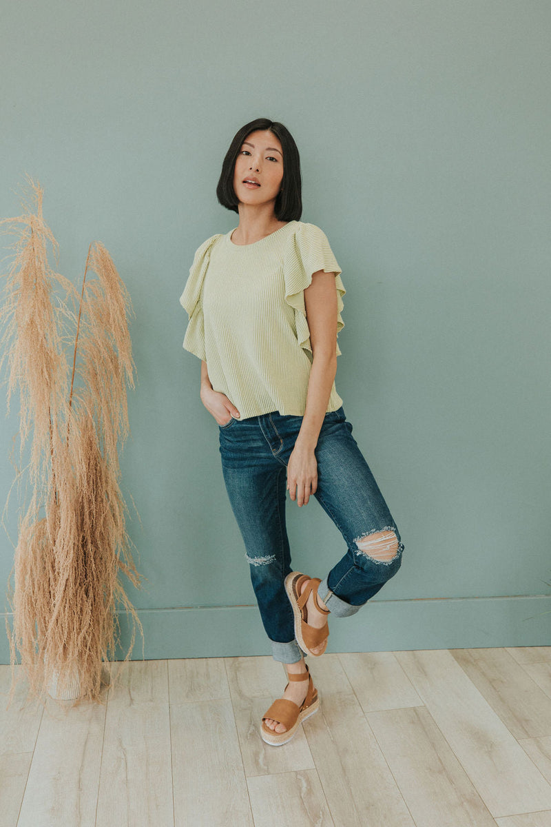 Take Your Joy Floral Flutter Sleeve Top