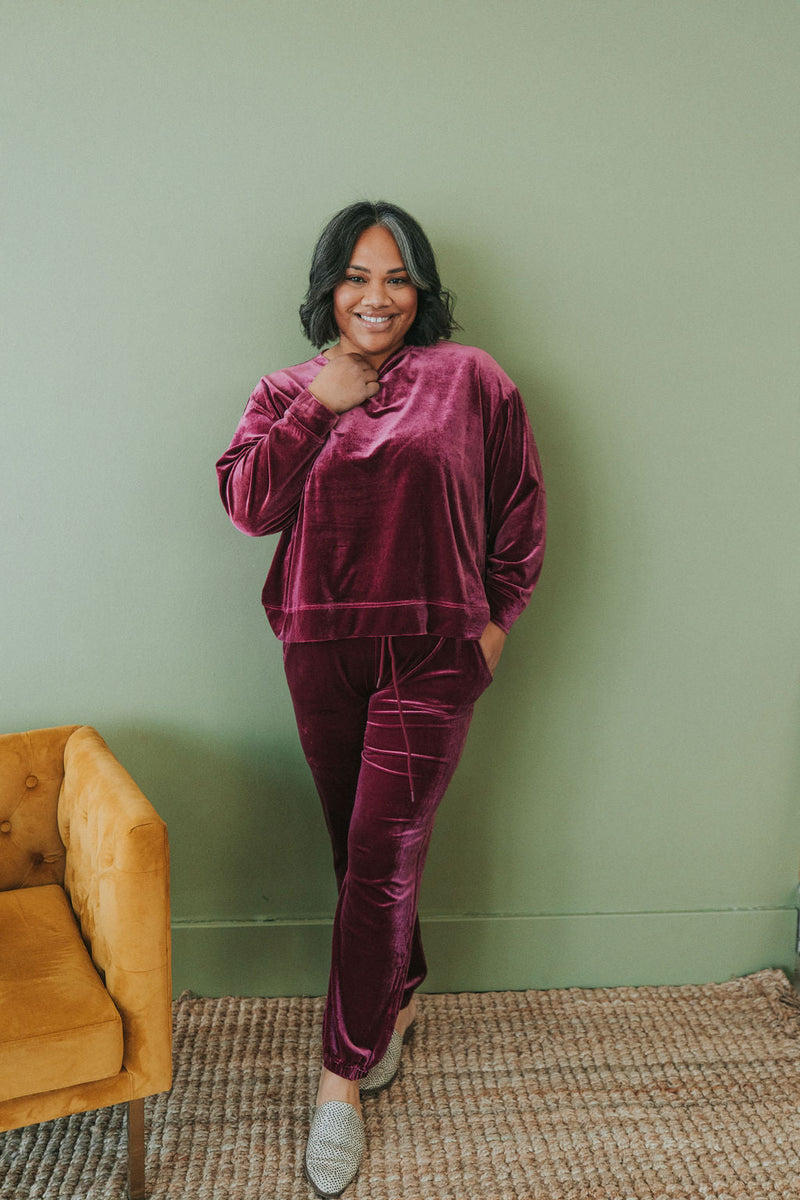 Cozy And Content Velvet Joggers