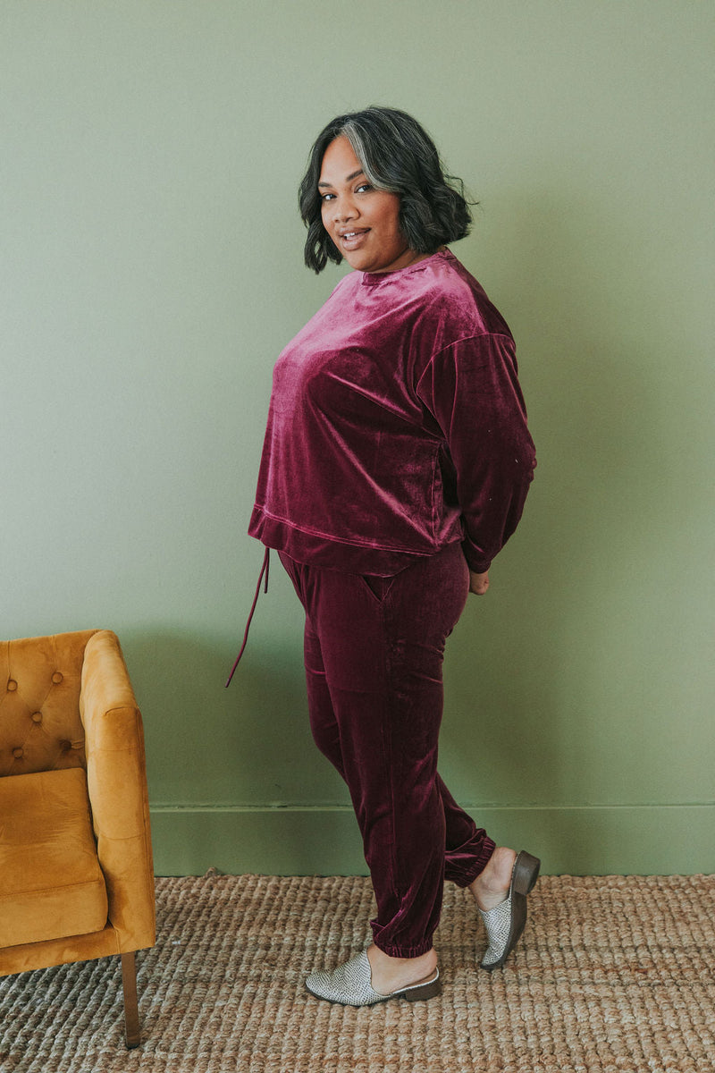 Cozy And Content Velvet Joggers