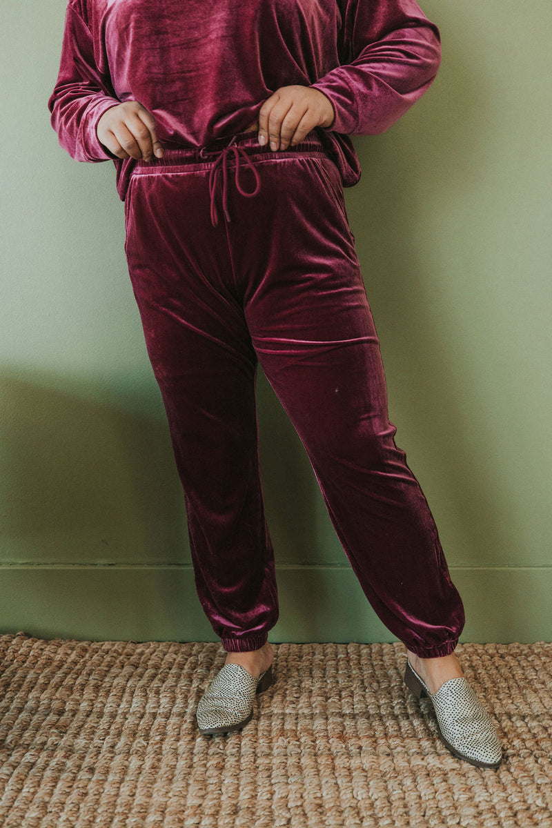 Cozy And Content Velvet Joggers