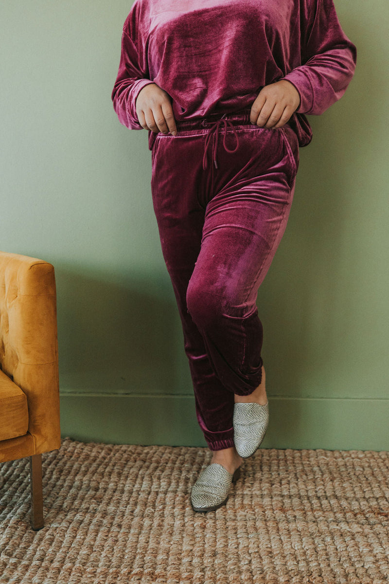 Cozy And Content Velvet Joggers