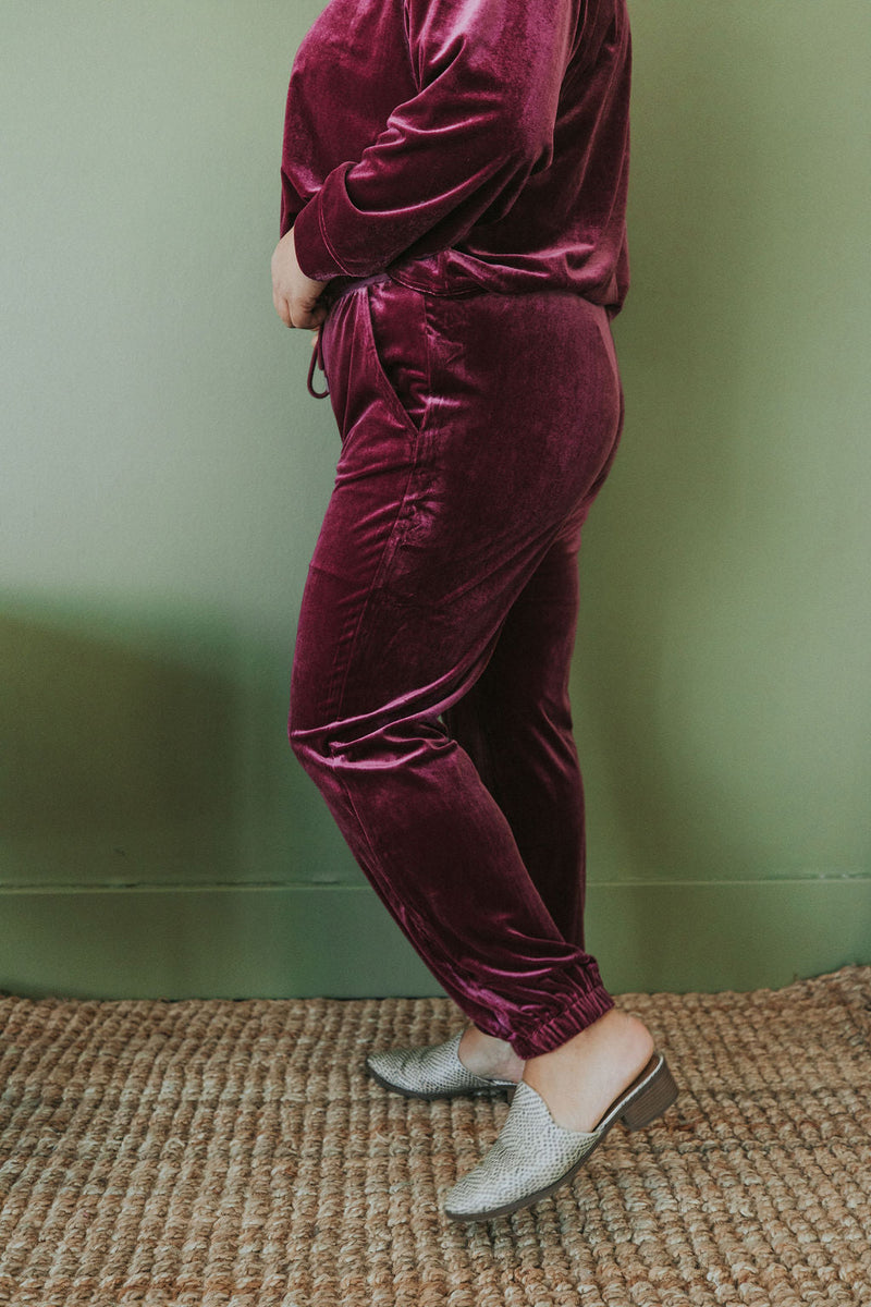 Cozy And Content Velvet Joggers
