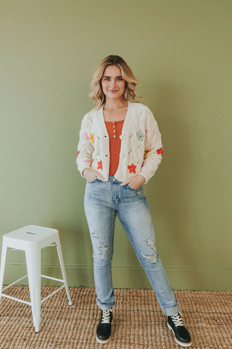 All For You Floral Embroidered Sweater Cardigan