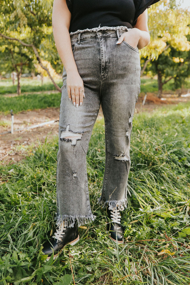 Hey Lovely Fringe Hem Distressed Jeans