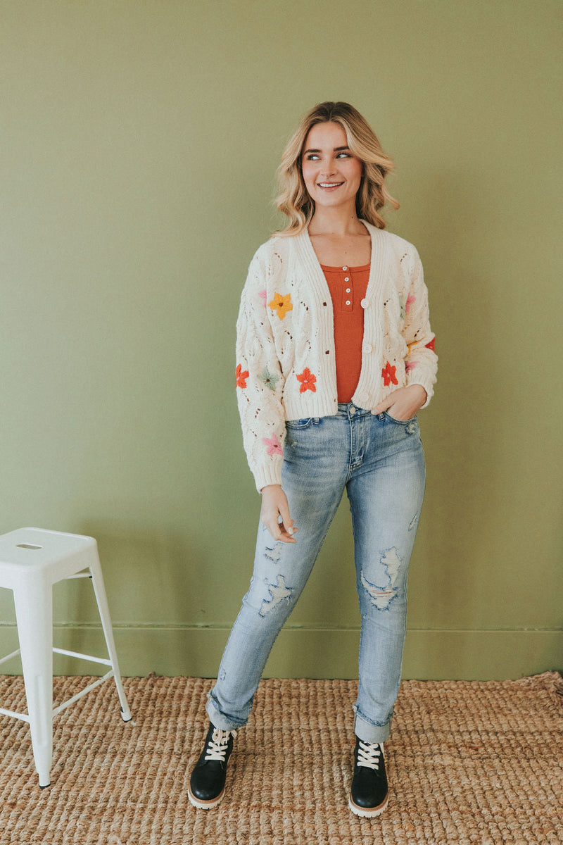All For You Floral Embroidered Sweater Cardigan