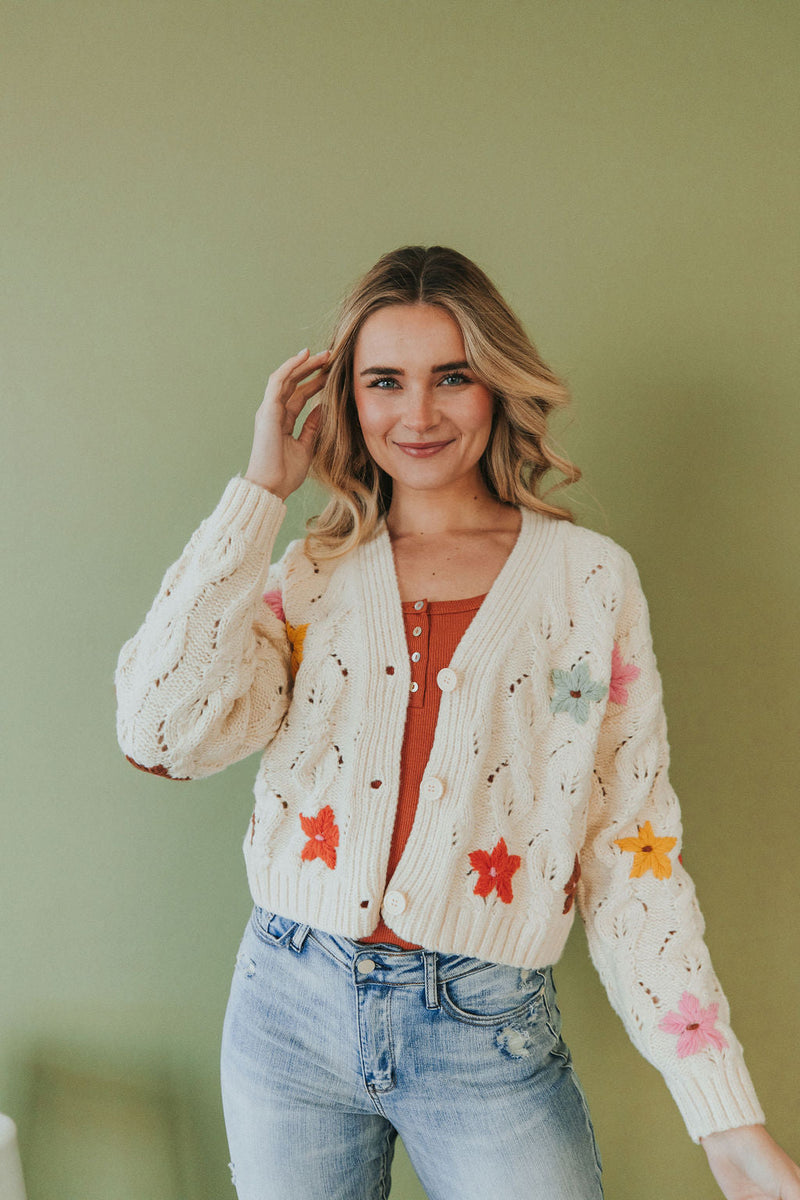 All For You Floral Embroidered Sweater Cardigan