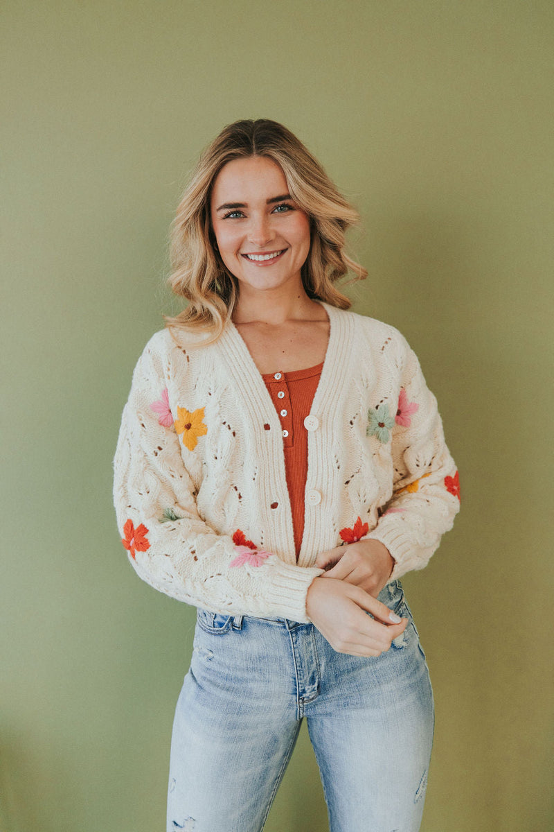 All For You Floral Embroidered Sweater Cardigan