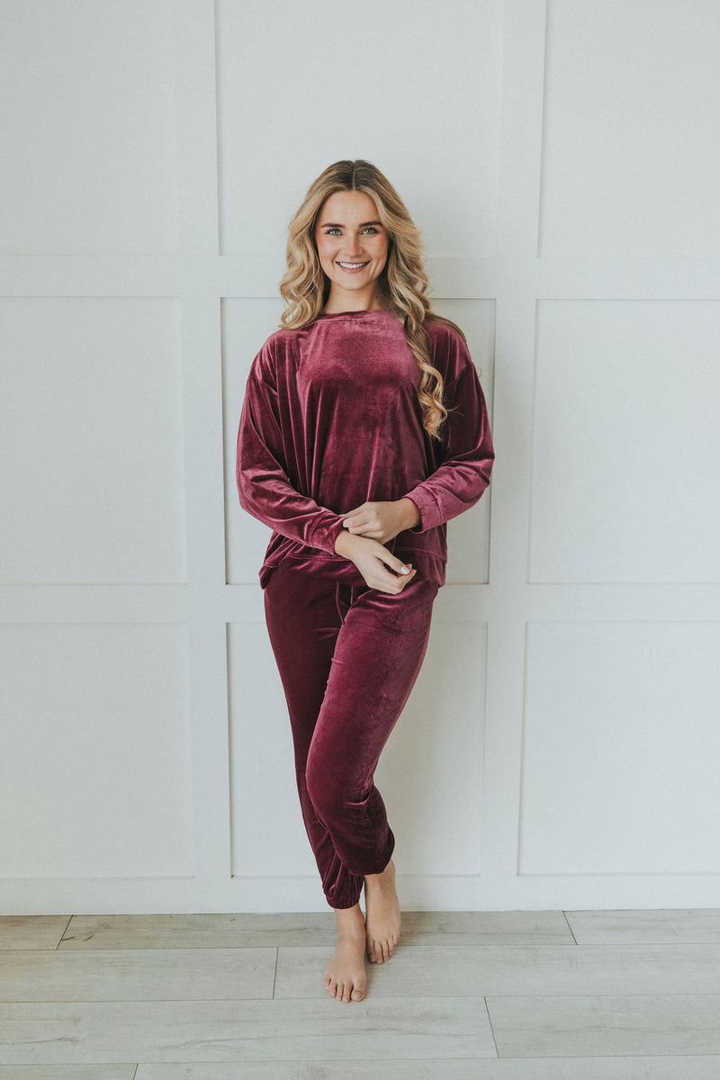 Cozy And Content Velvet Joggers