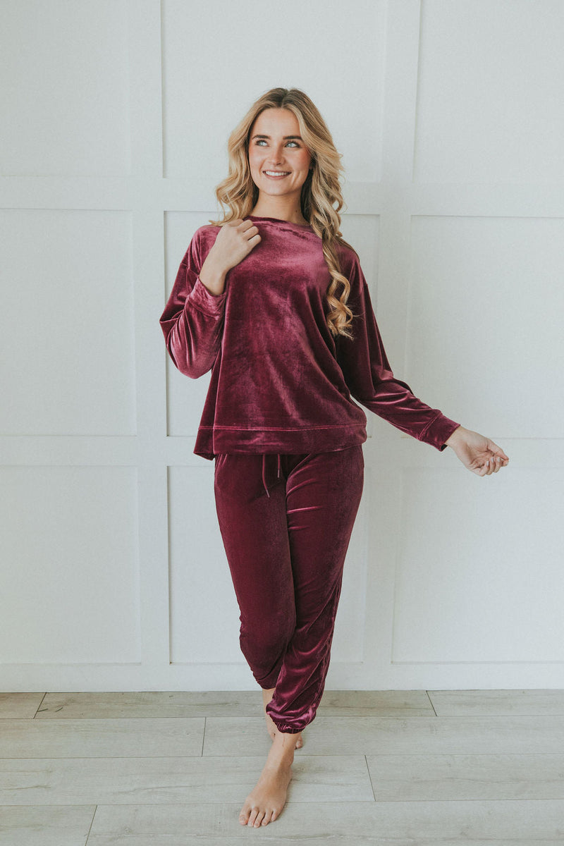 Cozy And Content Velvet Joggers