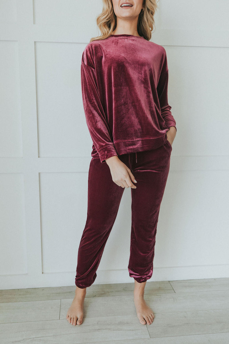 Cozy And Content Velvet Joggers