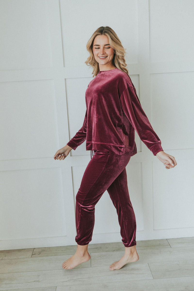 Cozy And Content Velvet Joggers