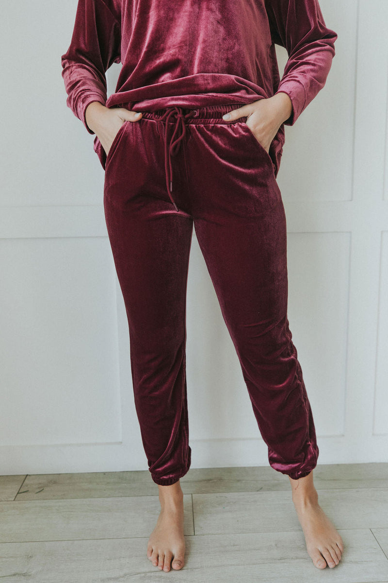 Cozy And Content Velvet Joggers