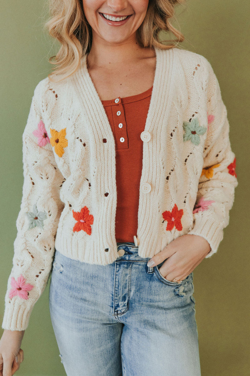 All For You Floral Embroidered Sweater Cardigan