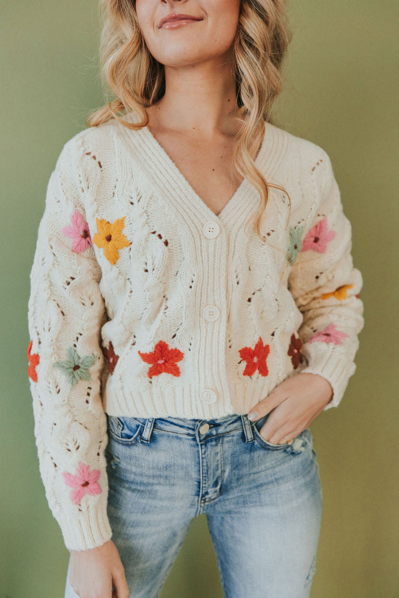 All For You Floral Embroidered Sweater Cardigan