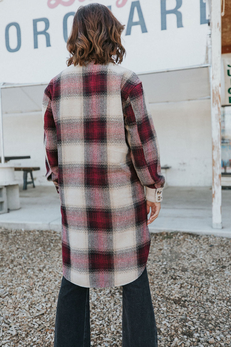 Watch You Go Plaid Coat- Burgundy