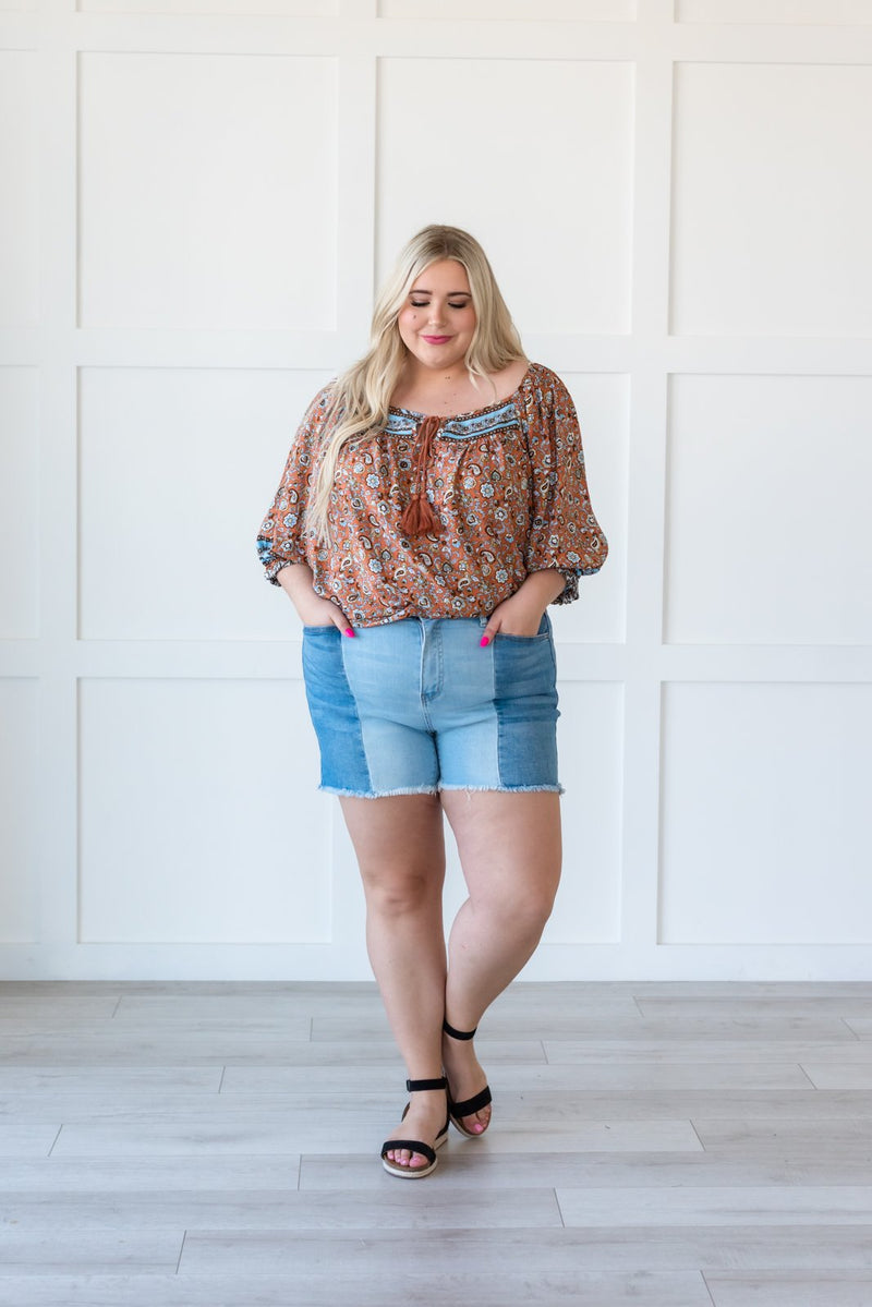 At The Festival Contrast Denim Shorts