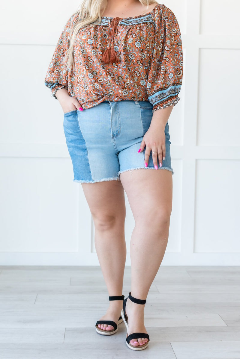At The Festival Contrast Denim Shorts
