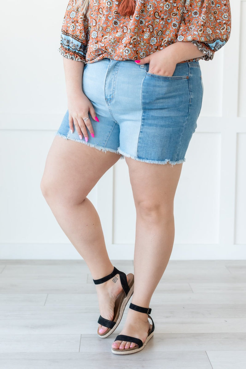 At The Festival Contrast Denim Shorts